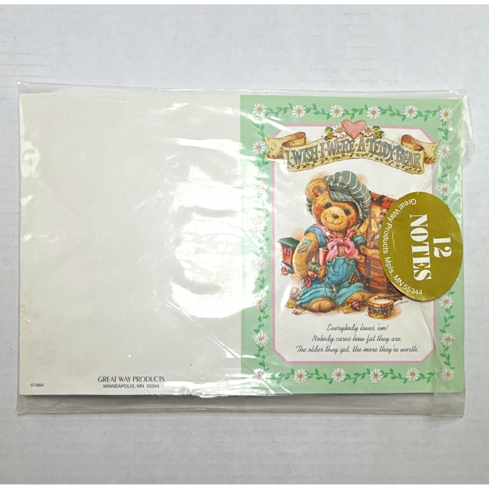 1994 NEW Old Stock Teddy Bear Birthday Greeting Note Cards GreatWay Product 12ct